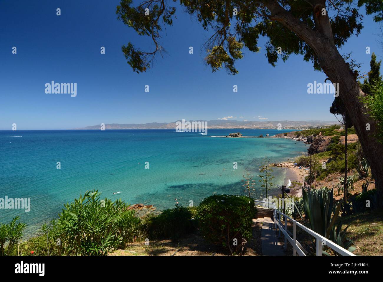 The walkway to the Baths of Aphrodite beach. Neo Chorio. Akamas peninsula. Cyprus Stock Photo