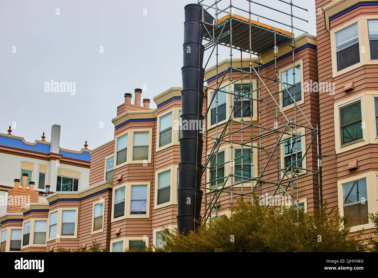 West coast city vibes with construction on home exterior Stock Photo