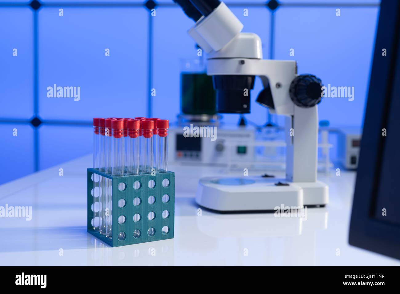 Microscope in a scientific microbiology laboratory of a medical clinic