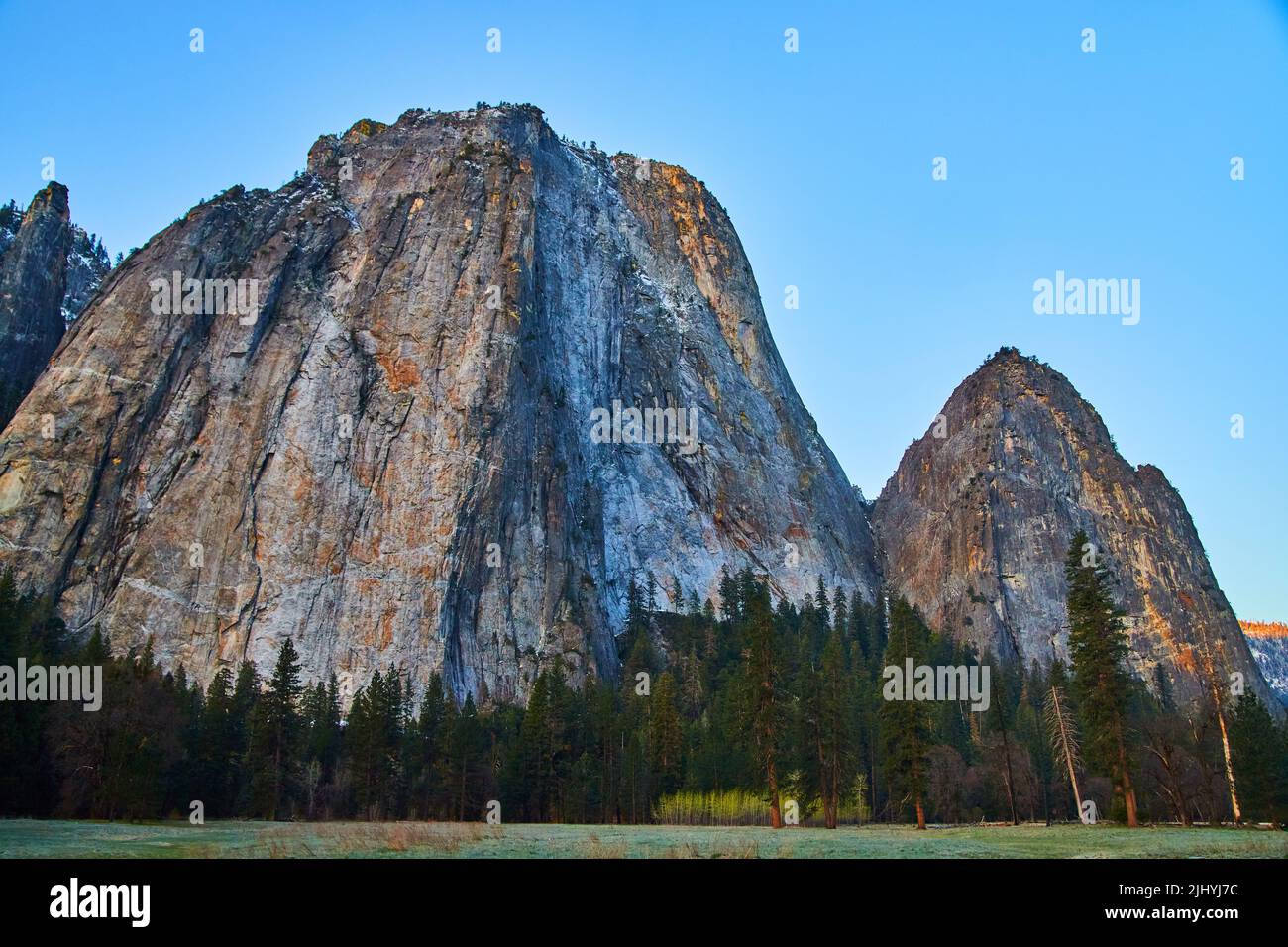 Yosemite iconic Cathedral Rocks from ground level Stock Photo - Alamy