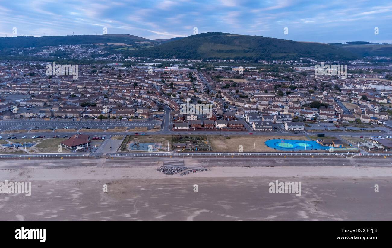 A drone view of Aberavon Beach and the Sandfields Estate in Port Talbot