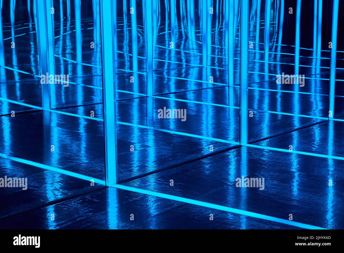Detail of infinity mirror hallways of blue Stock Photo Alamy