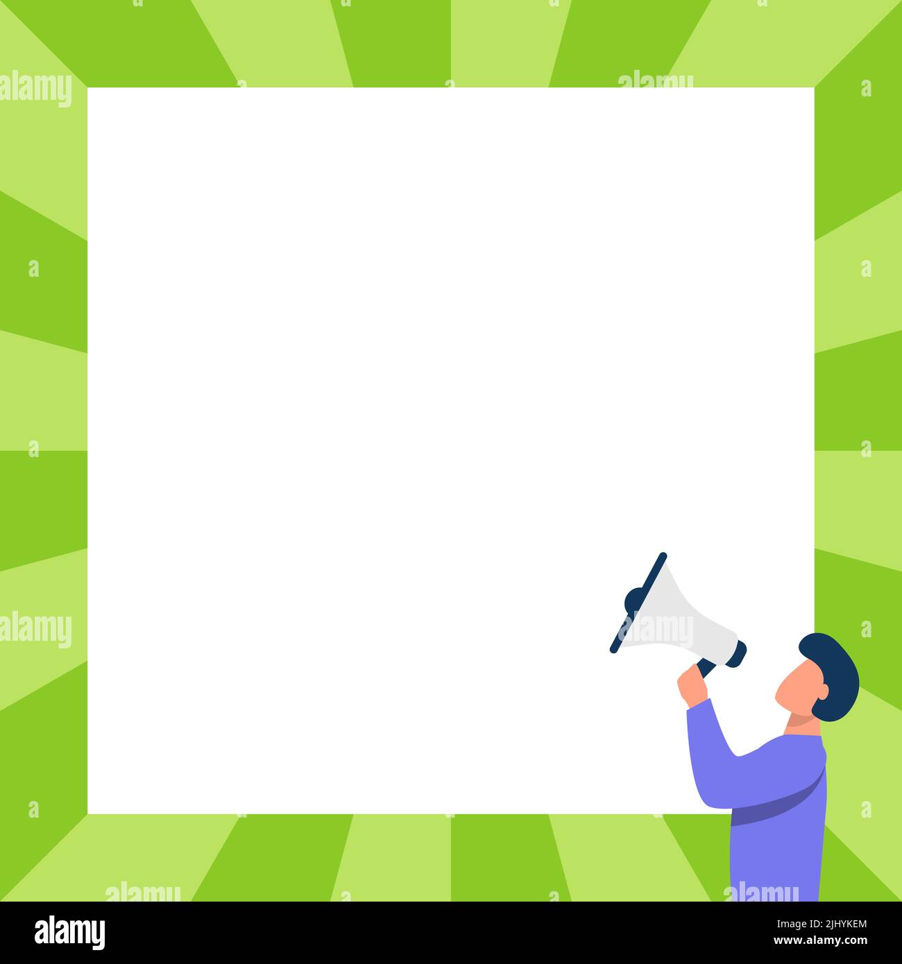 A Man Drawing Talking Into Megaphone Making Announcement Facing Wall Stock Photo