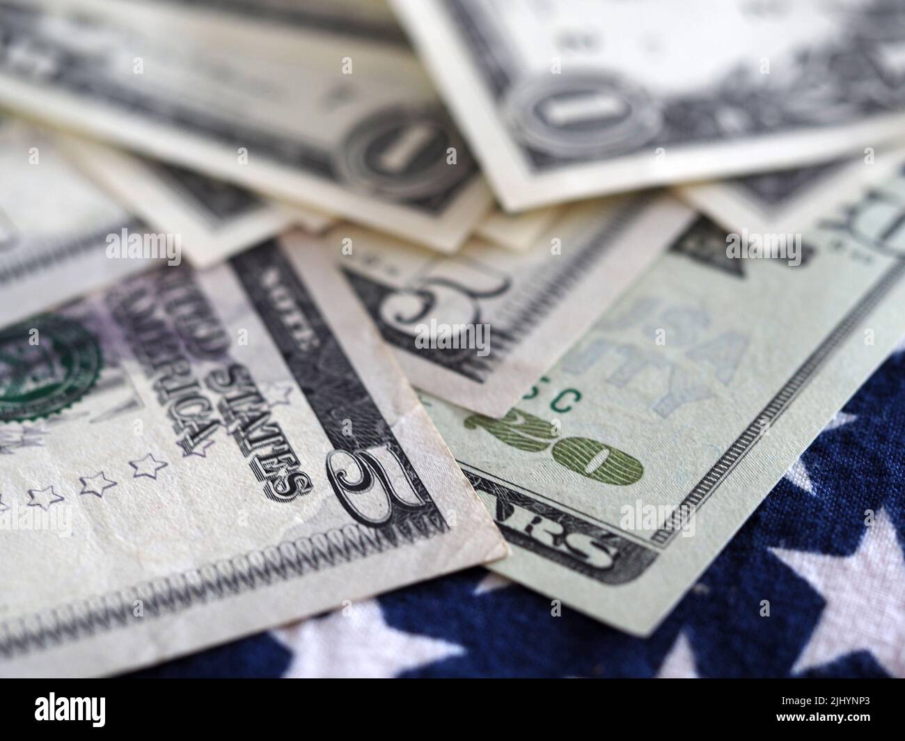 Germany. 21st July, 2022. In this photo illustration, one, five and twenty dollar bills seen on display. (Credit Image: © Igor Golovniov/SOPA Images via ZUMA Press Wire) Stock Photo