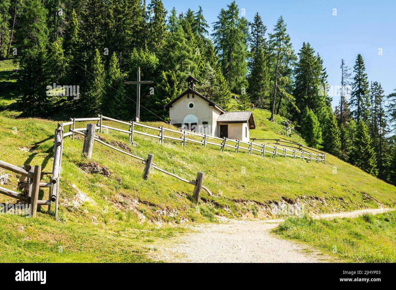 The mountain hut - Malga Romeno, at the feet of the Mount Roen, italian dolomites - Trentino Alto Adige, northern italy - Stock Photo