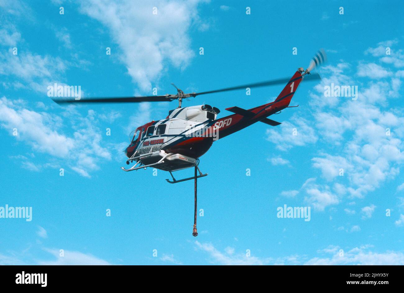 San Diego Fire-Rescue Copter 1 in flight over San Diego Stock Photo