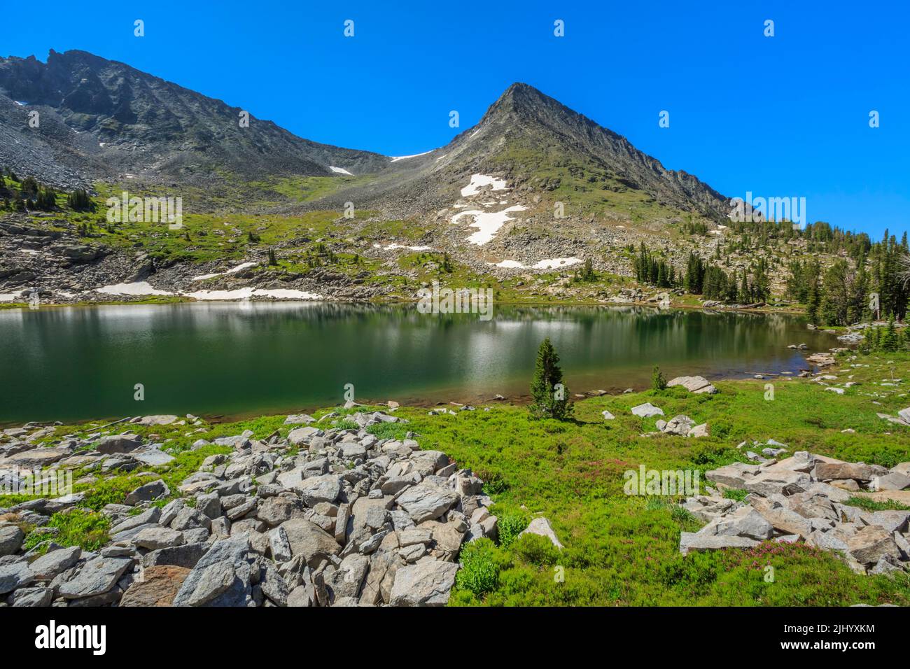 cottonwood lake in the crazy mountains near clyde park, montana Stock Photo