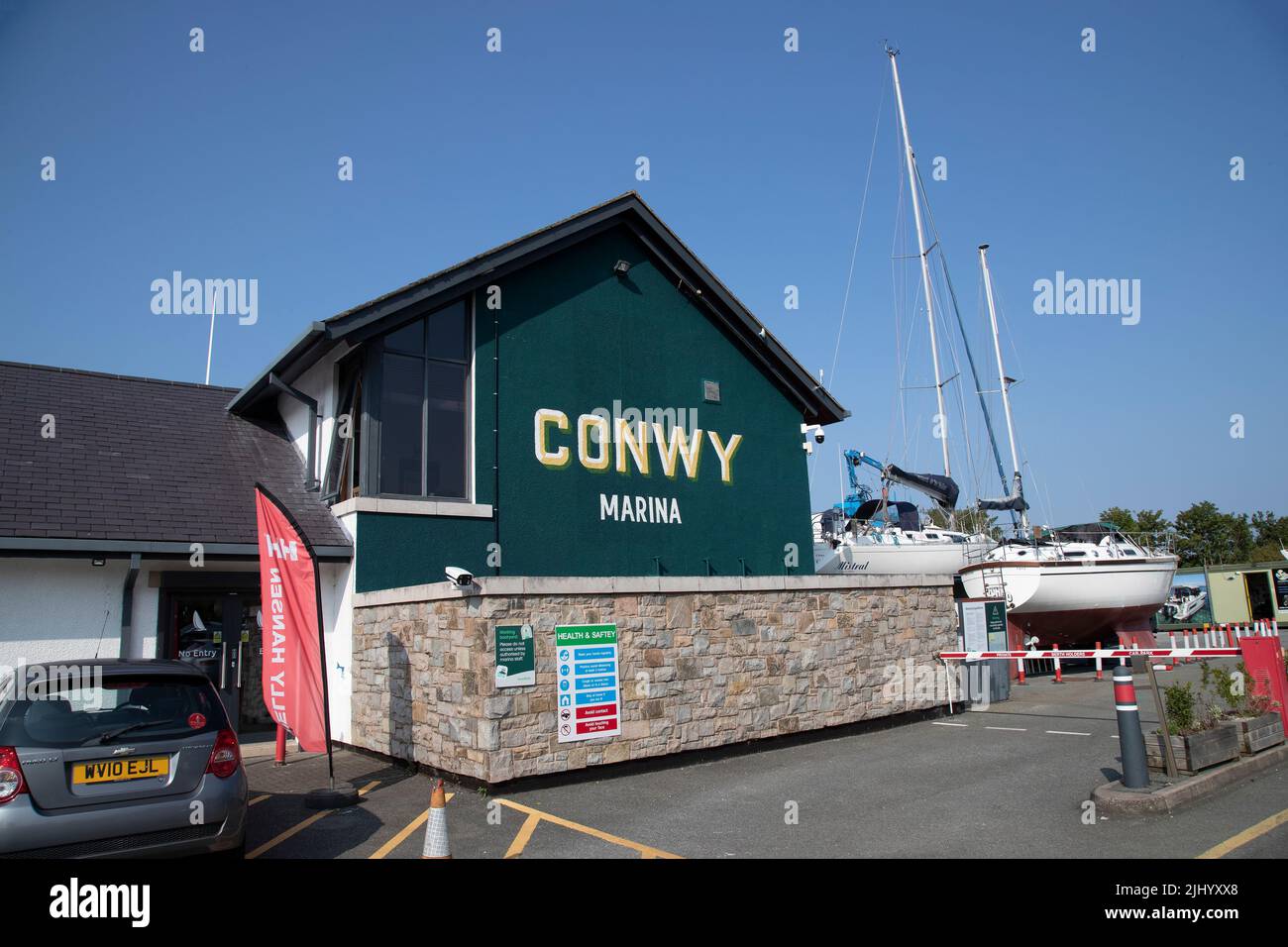 The Conwy Marina building serving the Yacht club and boating marina in Conwy, North Wales, U.K. Stock Photo