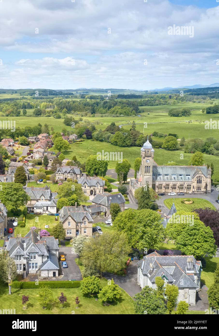 Quarriers Village, Inverclyde, UK, May 28th 2022, Luxury countryside rural village at threat of new housing development to be created nearby Stock Photo