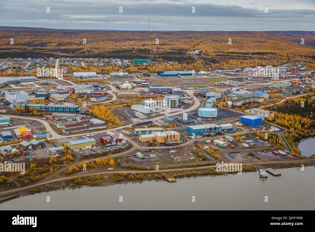 Aerial view of the town of Inuvik in autumn, Northwest Territories, Canada Stock Photo Alamy