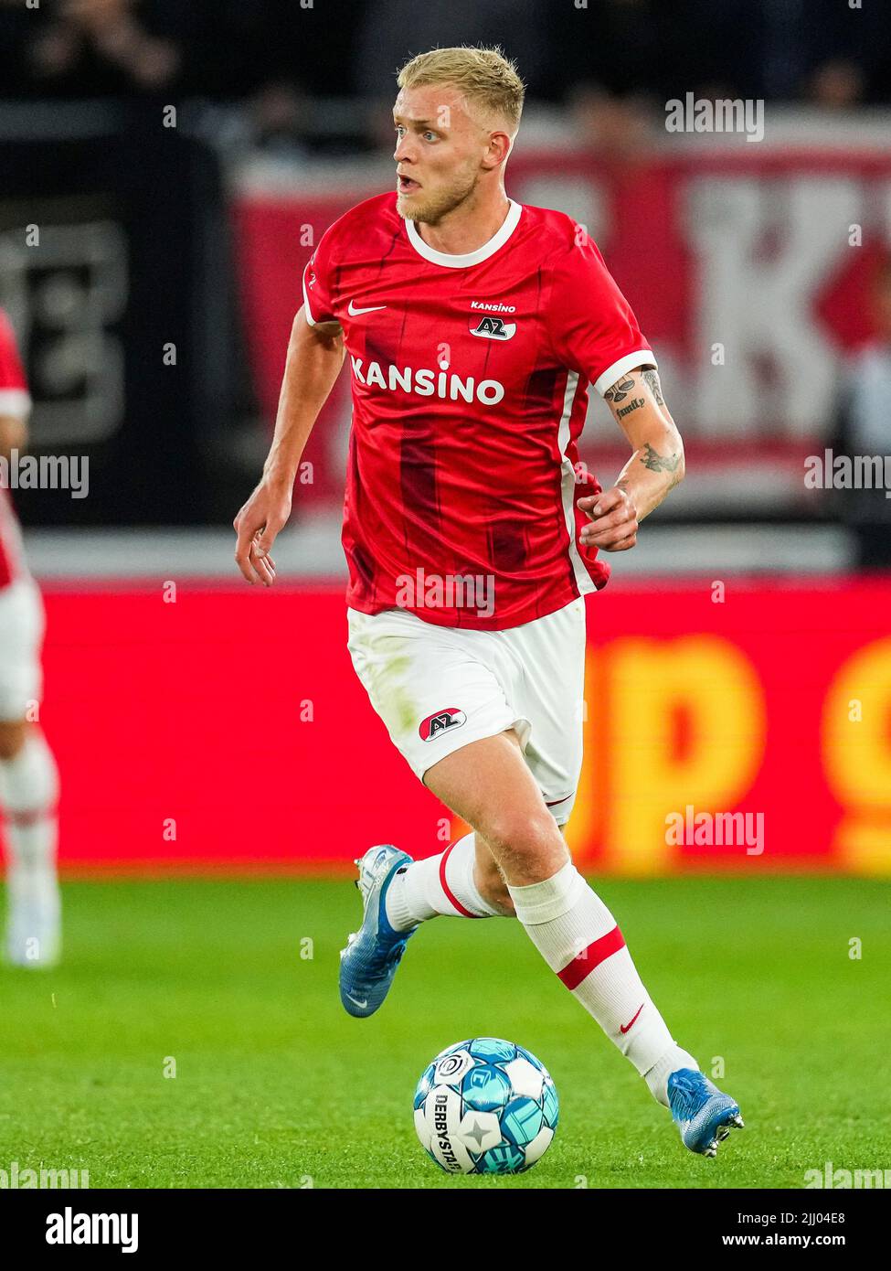 ALKMAAR - Jens Odgaard of AZ Alkmaar during the second heat of the Conference League match between AZ and FK Tuzla City at the AFAS stadium on July 21, 2022 in Alkmaar, Netherlands. ANP ED OF THE POL Stock Photo