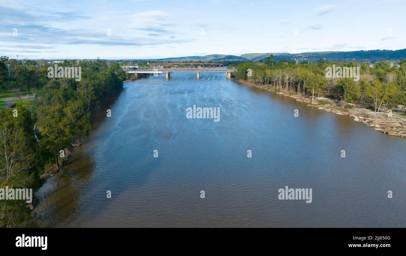 Drone aerial photograph of the Victoria Bridge on the Nepean River ...