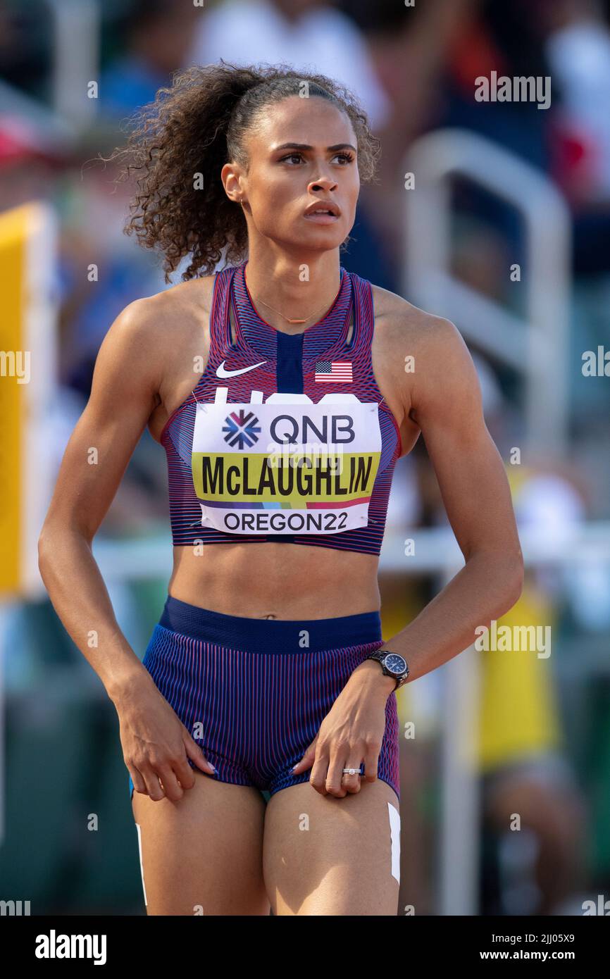 Sydney McLaughlin (USA) competing in the women’s 400m hurdles heats on day five at the World