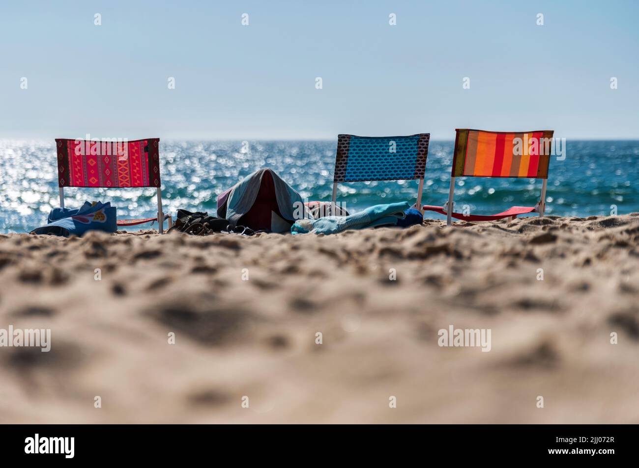 beach chairs in the snad in front of the sea Stock Photo Alamy