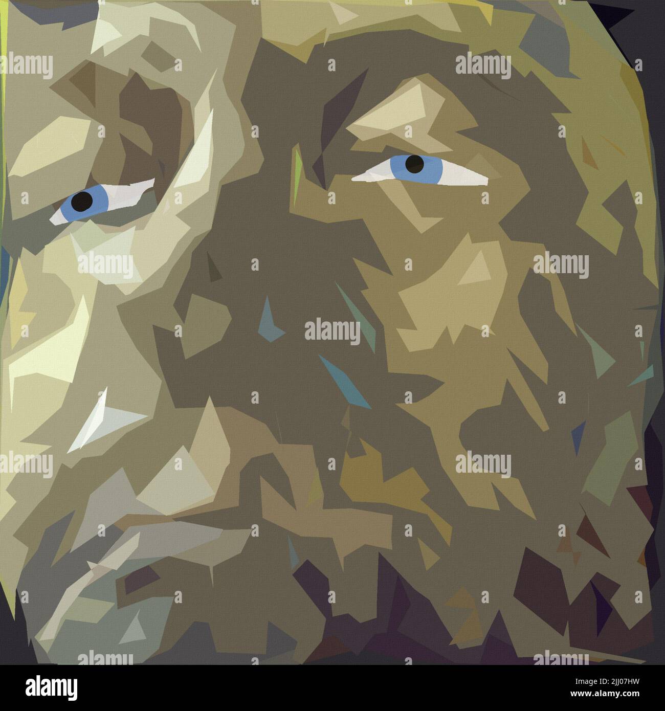 Abstract painting. Old man's face in muted green colors. 3D rendering ...