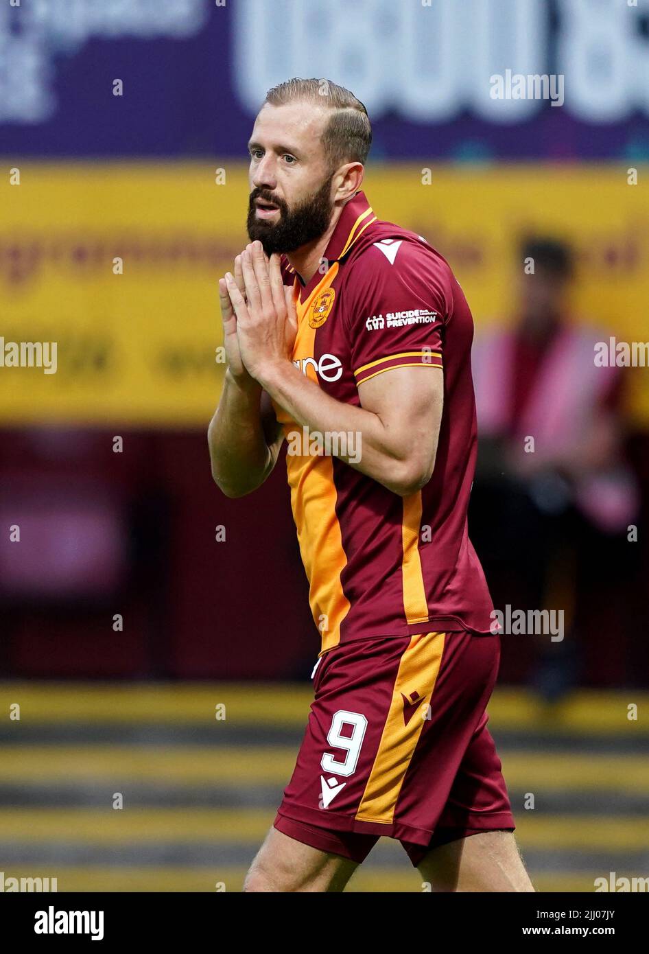 Sligo Rovers' Kevin van Veen reacts after a missed chance during the UEFA  Europa Conference League second qualifying round first leg match at Fir  Park, Motherwell. Picture date: Thursday July 21, 2022