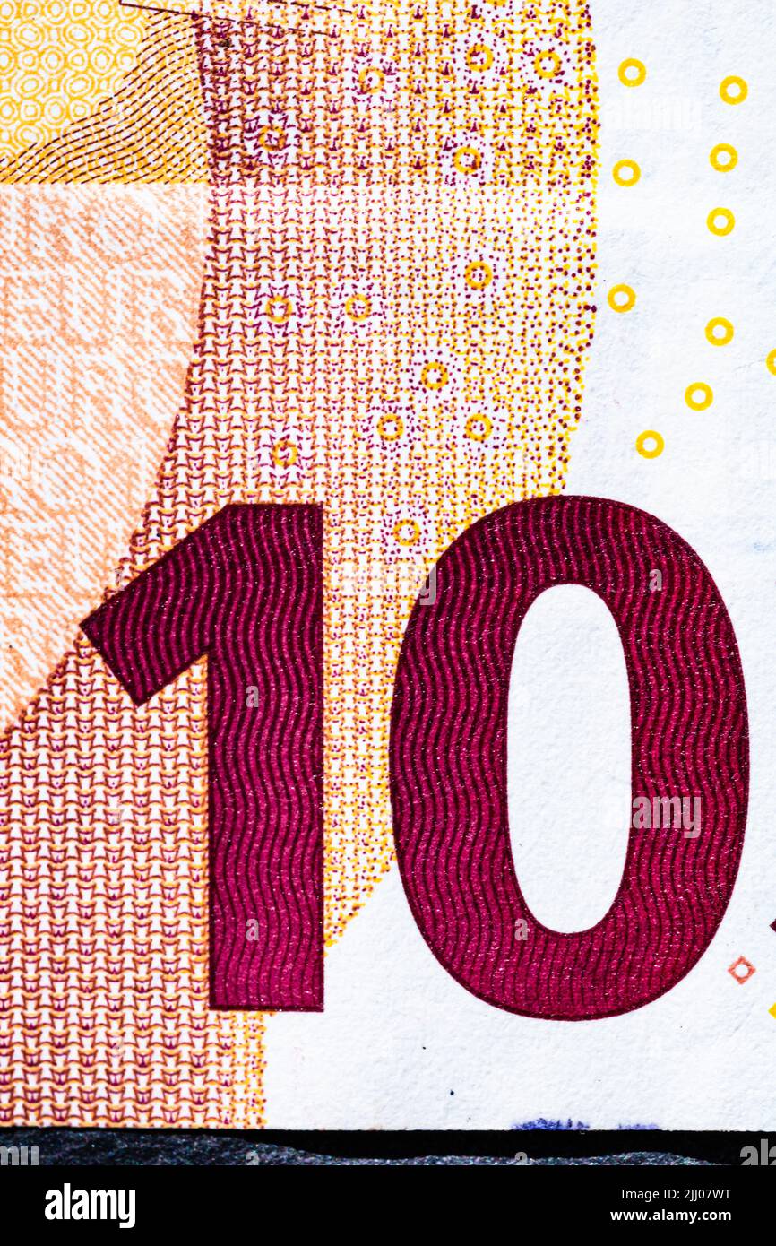Selective focus on detail of euro banknotes. Close up macro detail of ...