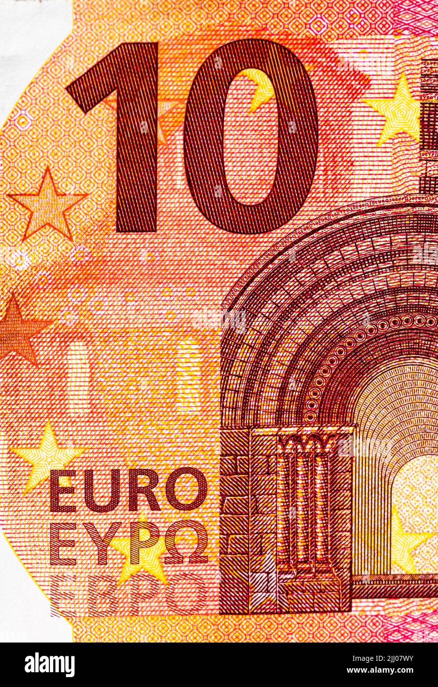 Selective focus on detail of euro banknotes. Close up macro detail of ...