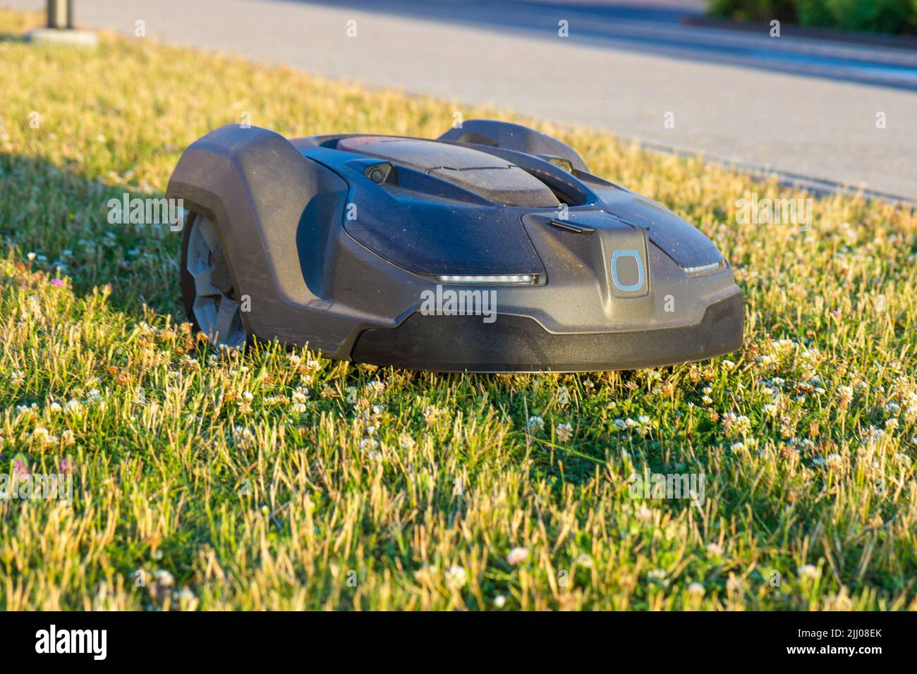 electric mowing robot Stock Photo