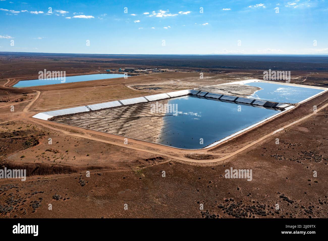 White Mesa, Utah - Ponds at the Energy Fuels Resources' White Mesa Mill. The ponds were originally built to hold the mill's uranium tailings, but incr Stock Photo