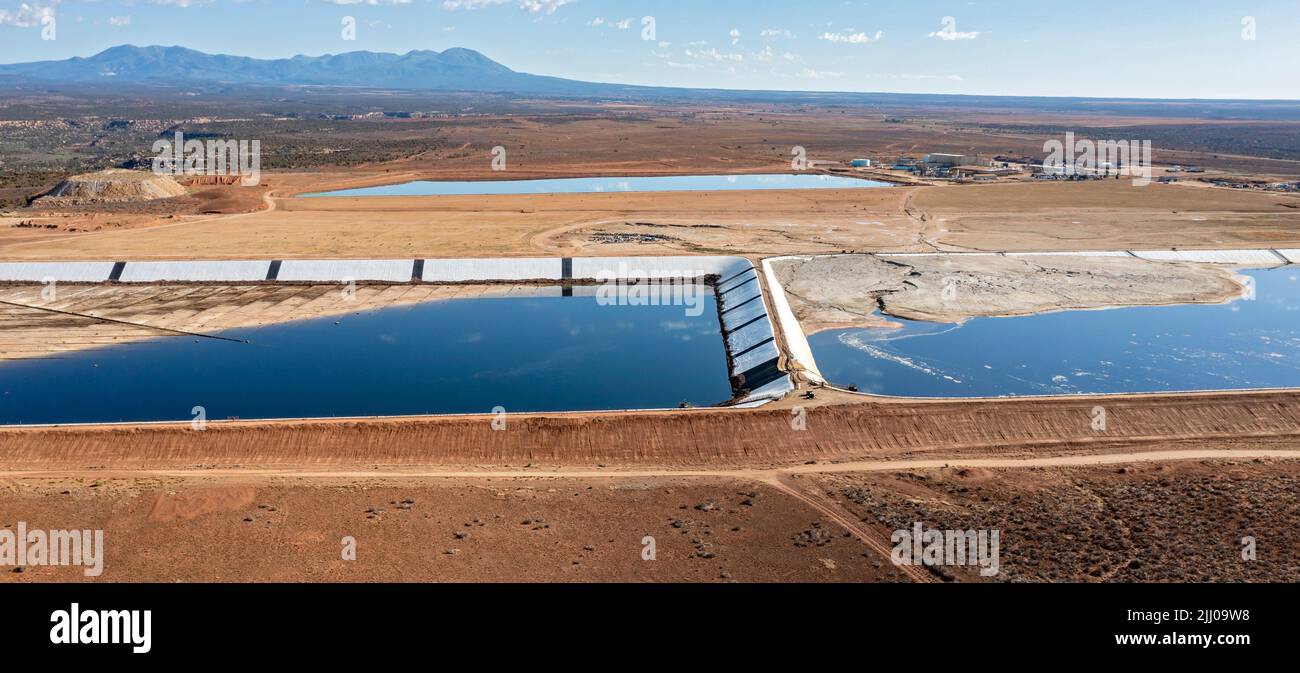 White Mesa, Utah - Ponds at the Energy Fuels Resources' White Mesa Mill. The ponds were originally built to hold the mill's uranium tailings, but incr Stock Photo