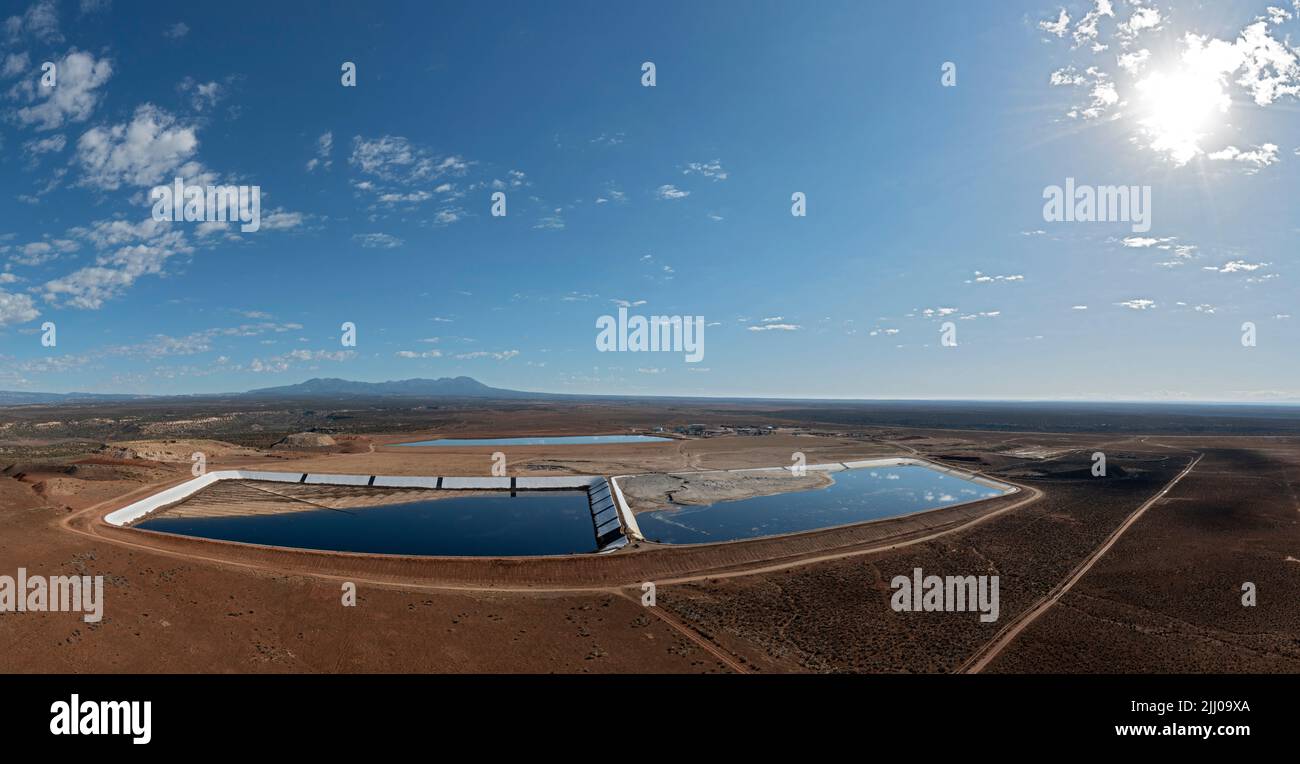 White Mesa, Utah - Ponds at the Energy Fuels Resources' White Mesa Mill. The ponds were originally built to hold the mill's uranium tailings, but incr Stock Photo