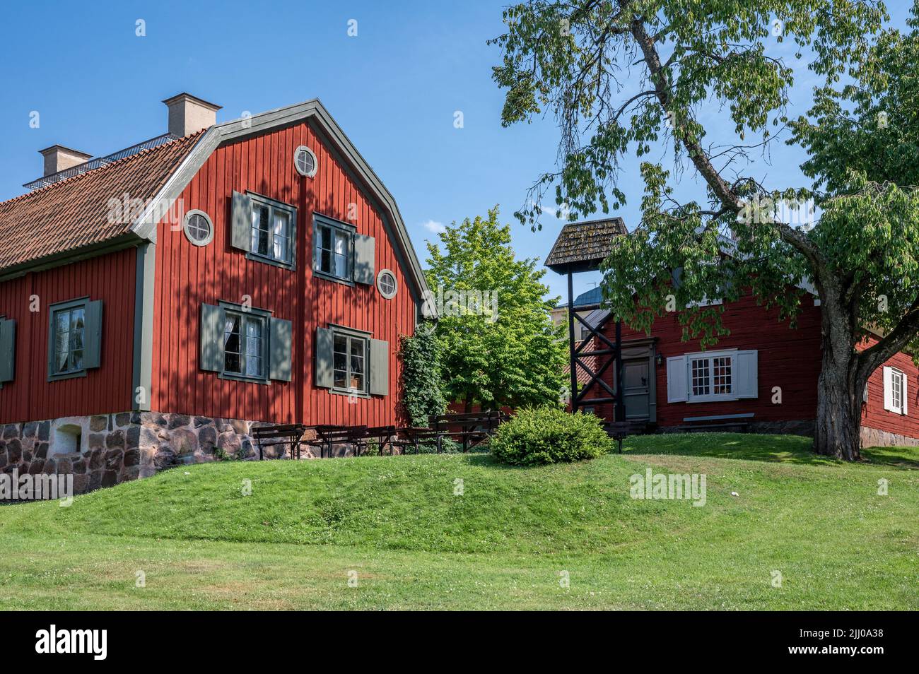 Sunny day in July 2022 at Fargargarden in city park Abackarna along Motala river in Norrkoping, Sweden Stock Photo