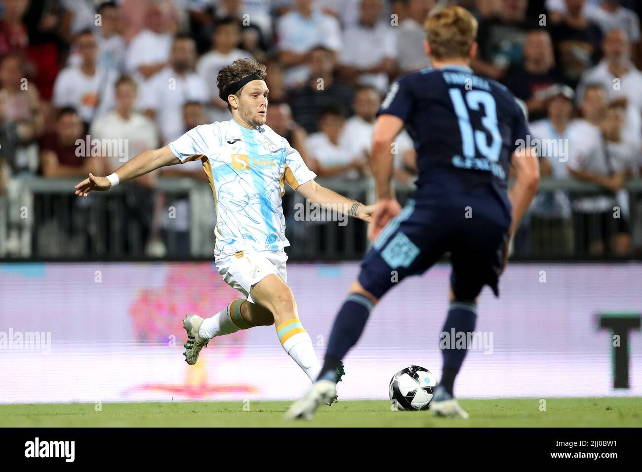 Haris Vuckic of HNK Rijeka controls a ball during the 1st leg of