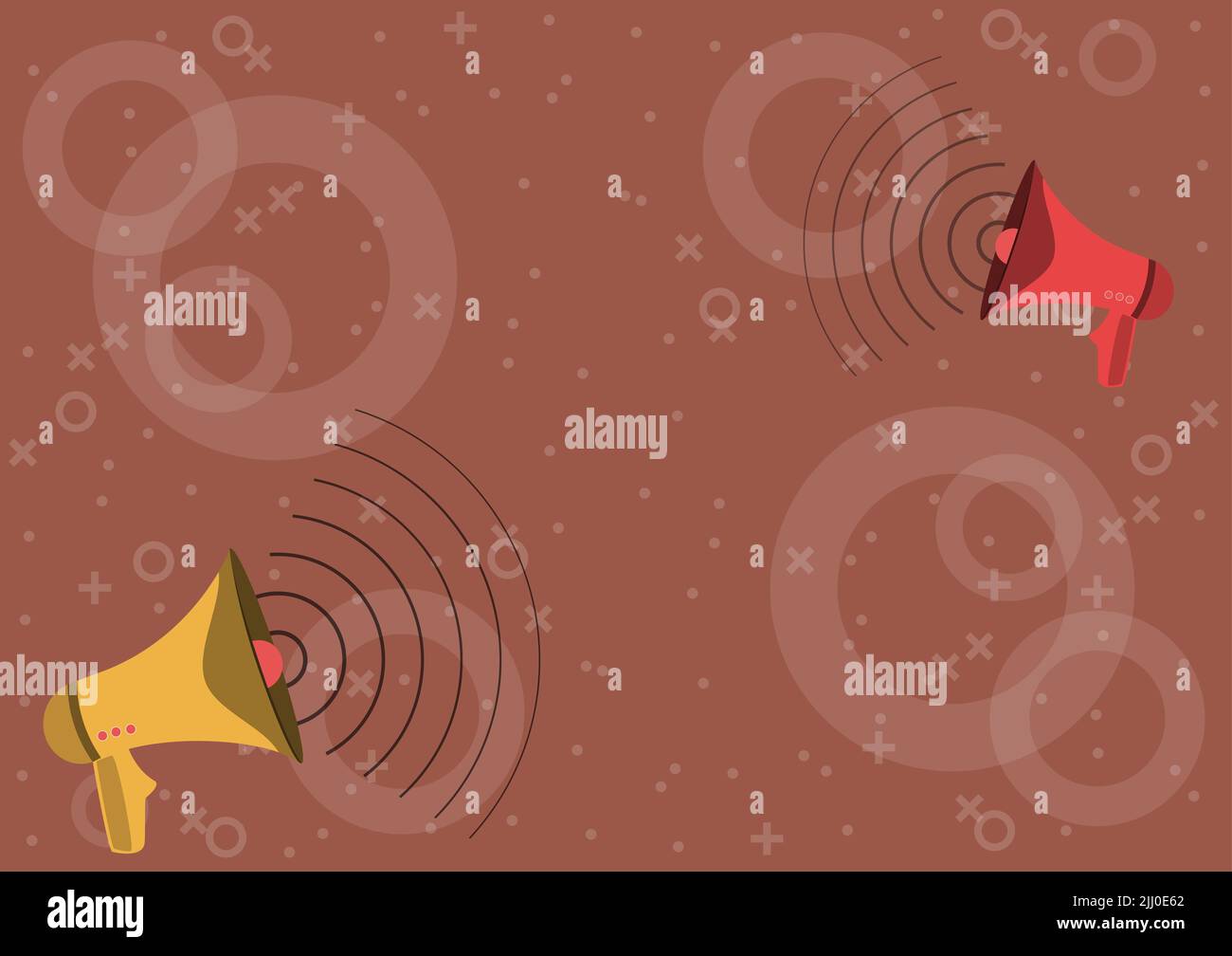 A pair of megaphones with sound waves on a dark red background Stock Photo Alamy