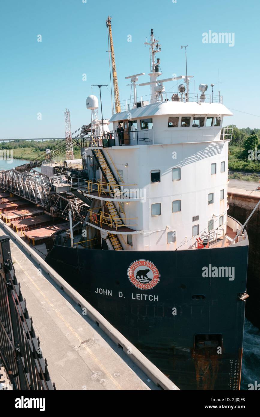 cargo ship entering a lock in the welland canal Stock Photo
