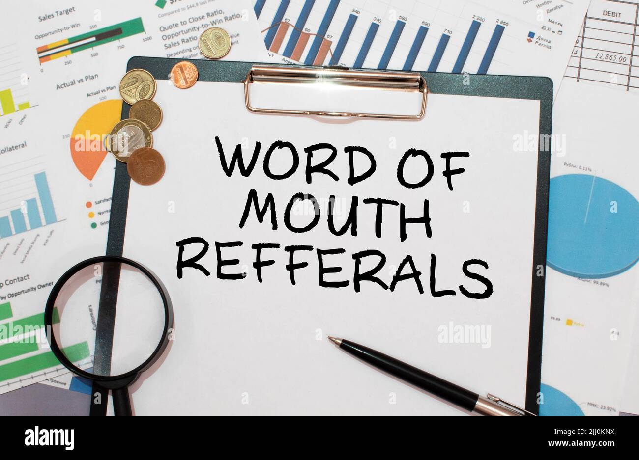 mouth refferals word written on wood block. mouth refferals text on table, concept. Stock Photo