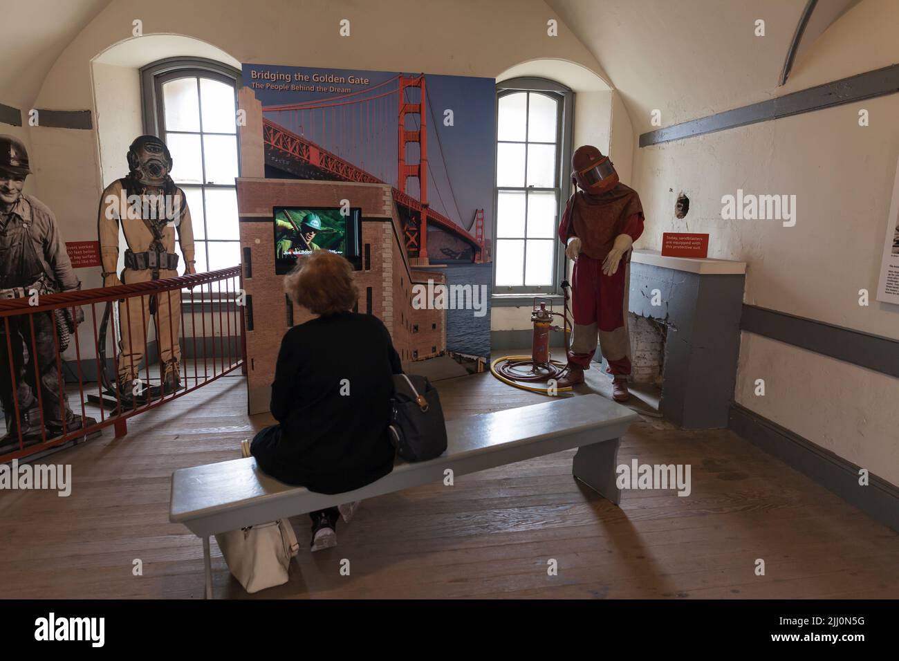Video kiosk plays a variety of videos that depict the architectural details of the fort Stock Photo