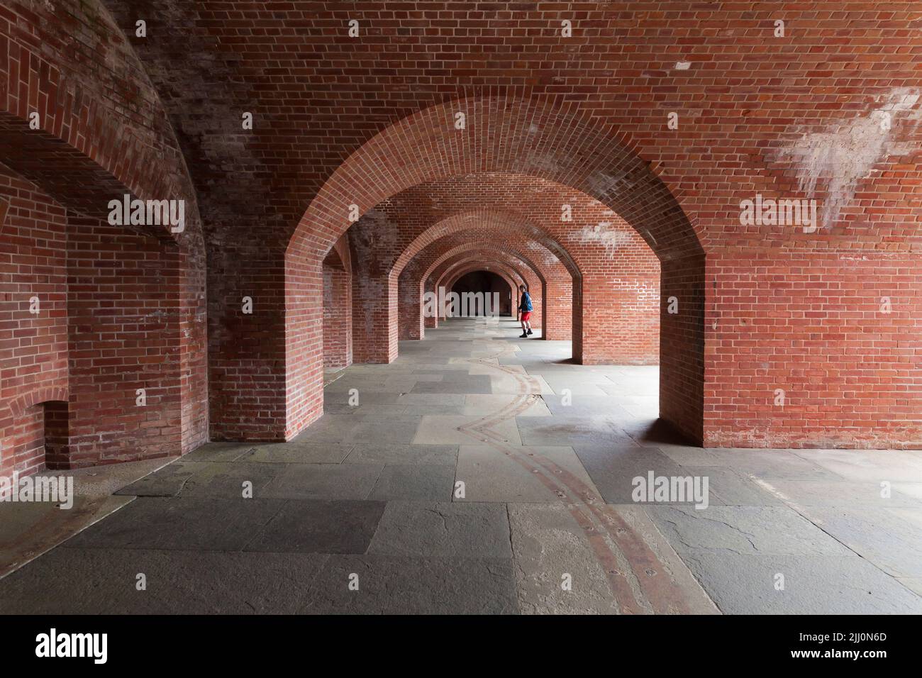 Brick corridor and arches at Fort Point natural historic site, San Francisco, California, USA Stock Photo