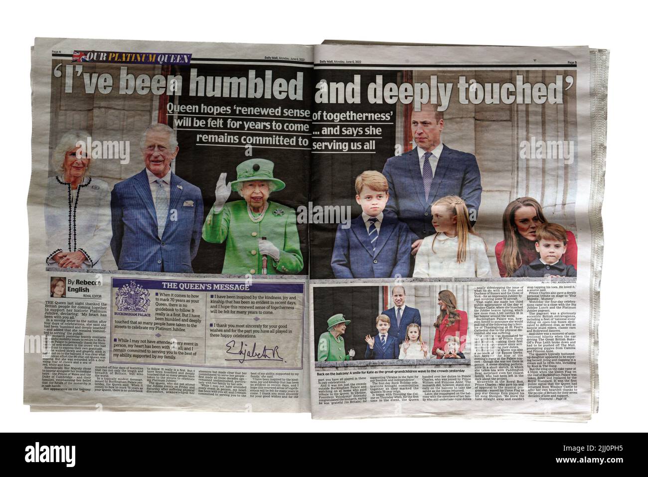 A Daily Mail double page spread from 6th June 2022 celebrating the Queen's Platinum Jubillee Stock Photo