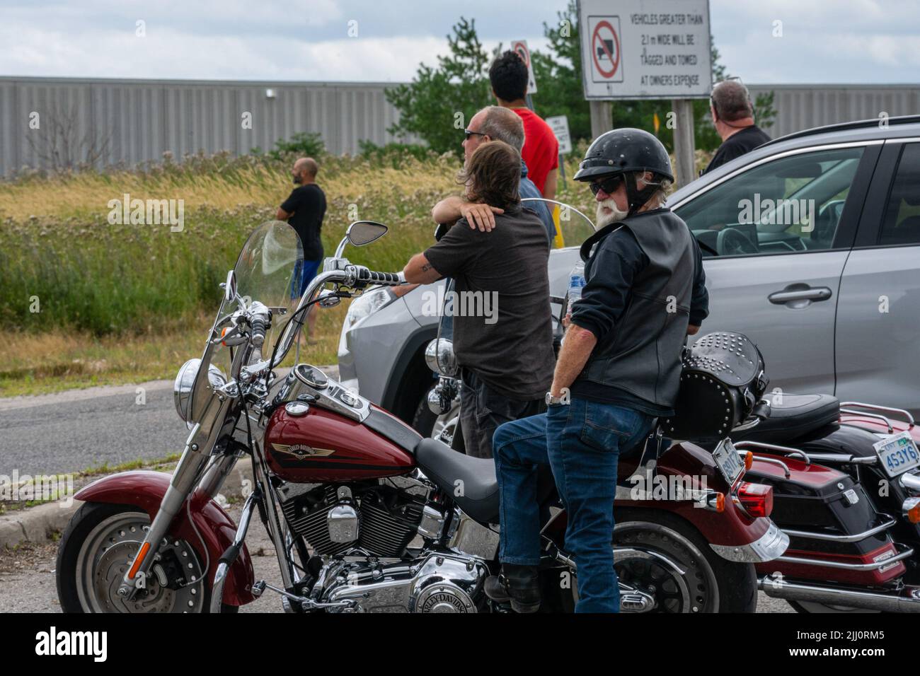 Aurora, Canada. 21st July, 2022. Two members of the Hells Angels club ...