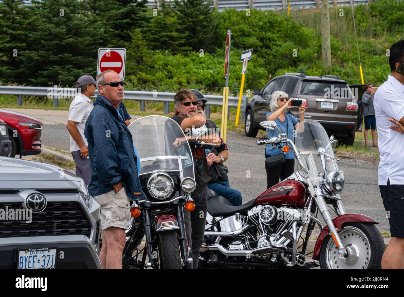 Aurora, Canada. 21st July, 2022. Two members of the Hells Angels club ...