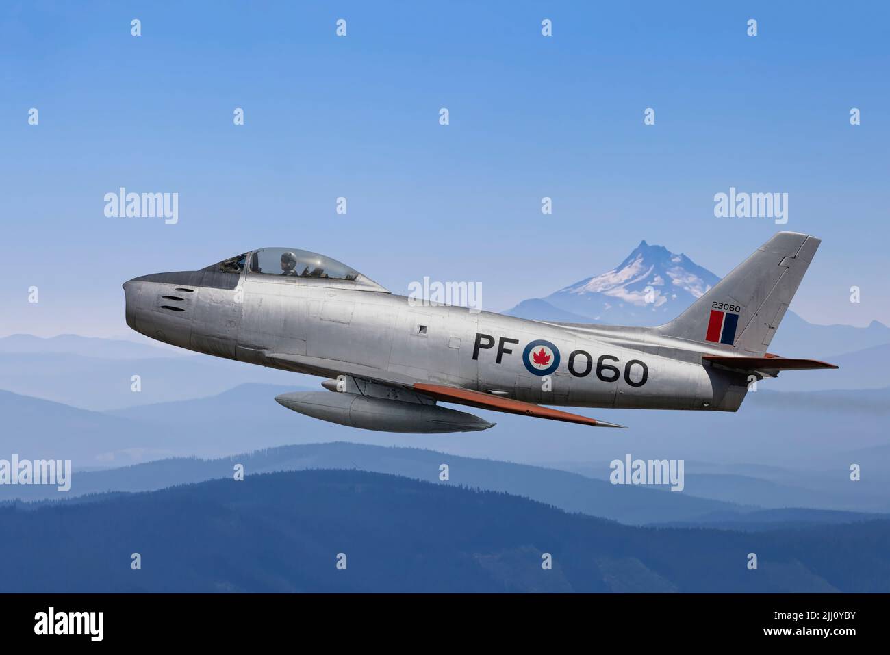 F86 Sabre over Pacific North West Stock Photo