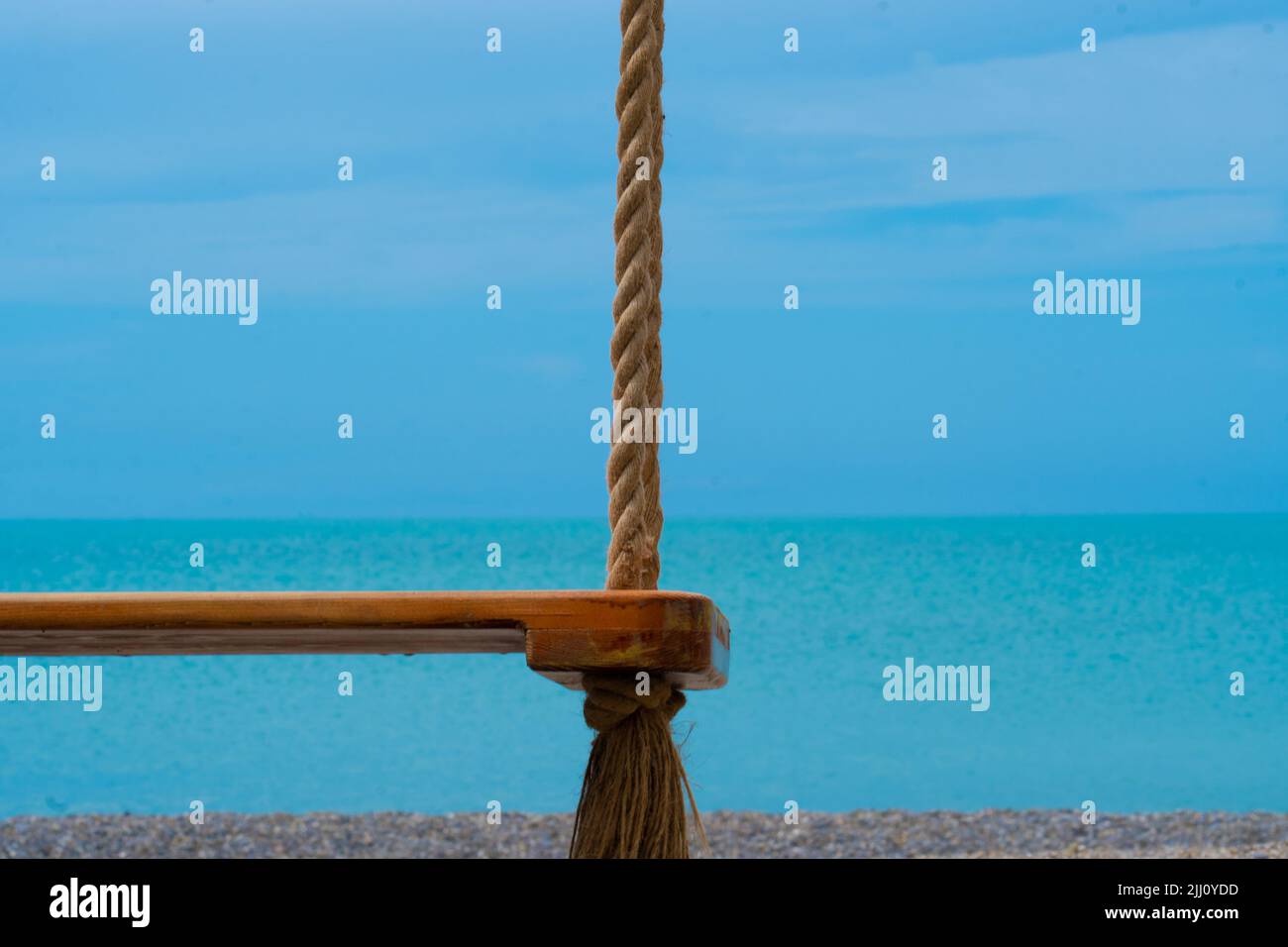 Swing island beach empty tropical happy sunny tourist summer nature, concept vacation sand from landscape from coast outdoor, scenery palm. Lifestyle Stock Photo