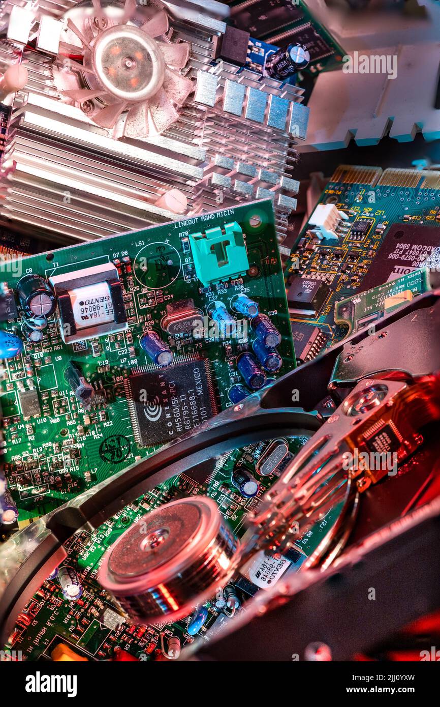 Close up of old computer parts Stock Photo Alamy