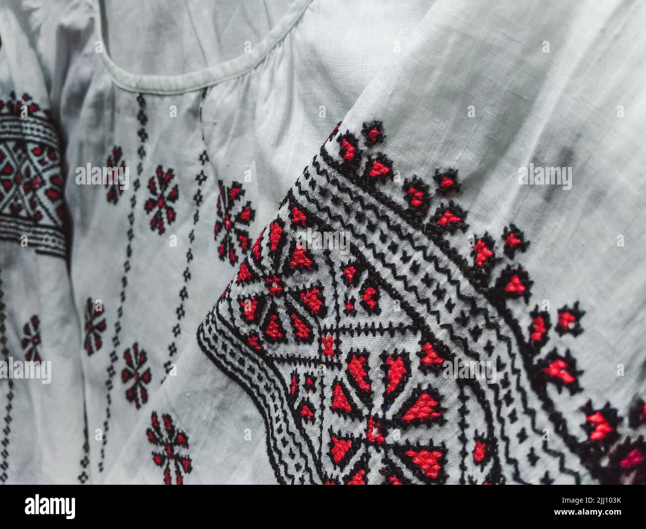 Ukrainian traditional women's embroidered shirt close-up Stock Photo