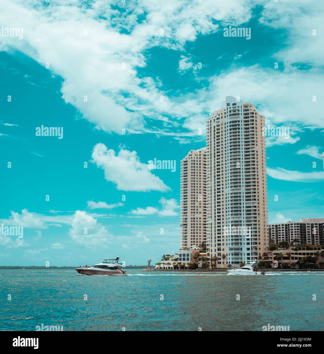 beach and skyline Brickell key boat life miami summer Stock Photo