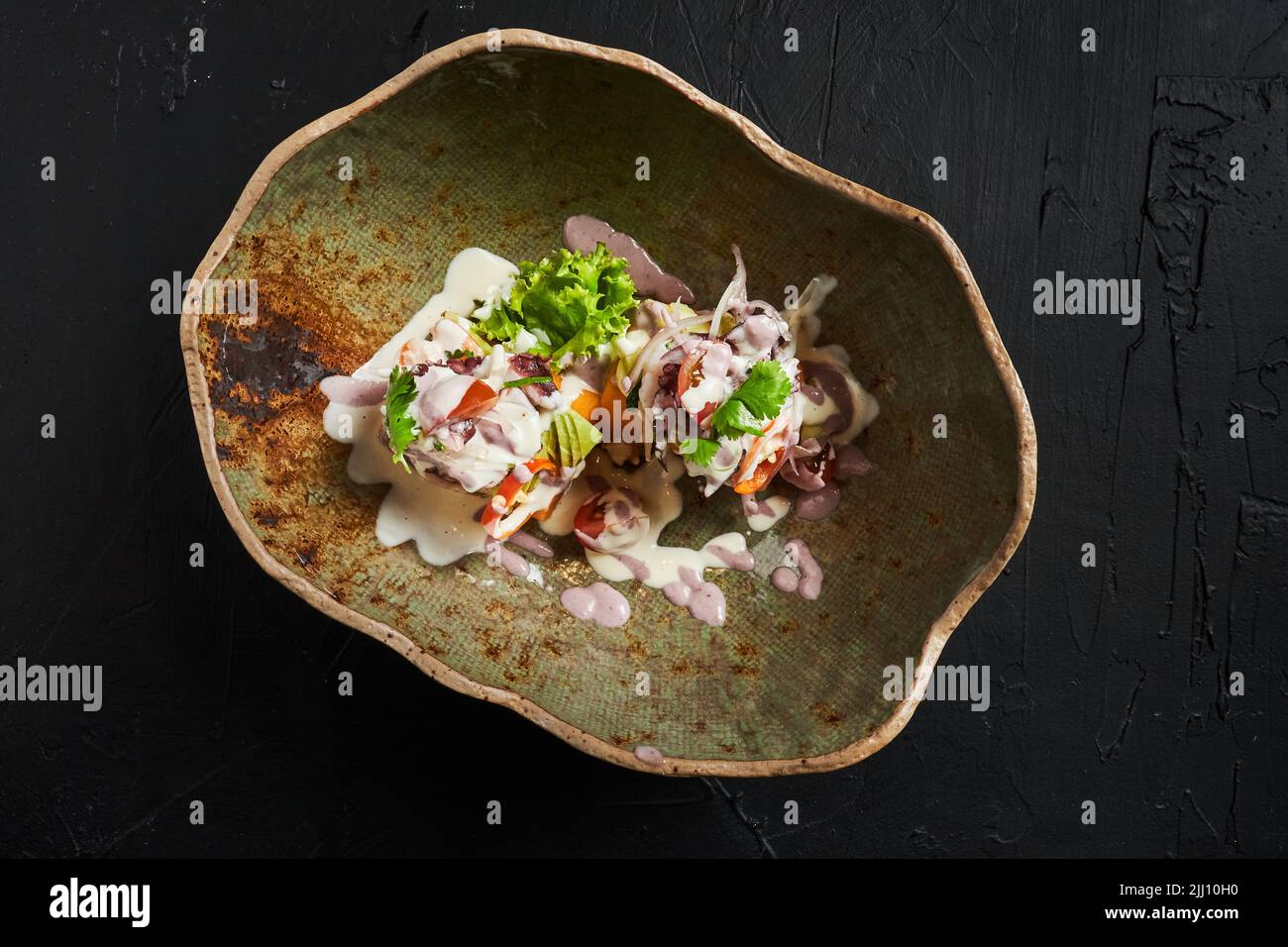 plate with peruvian food on a black background Stock Photo