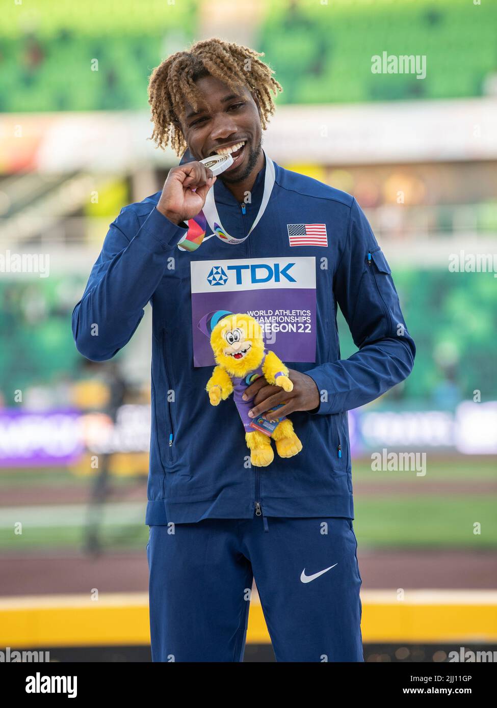 Eugene, USA. 21st July, 2022. Noah Lyles (USA) Gold medal ceremony in