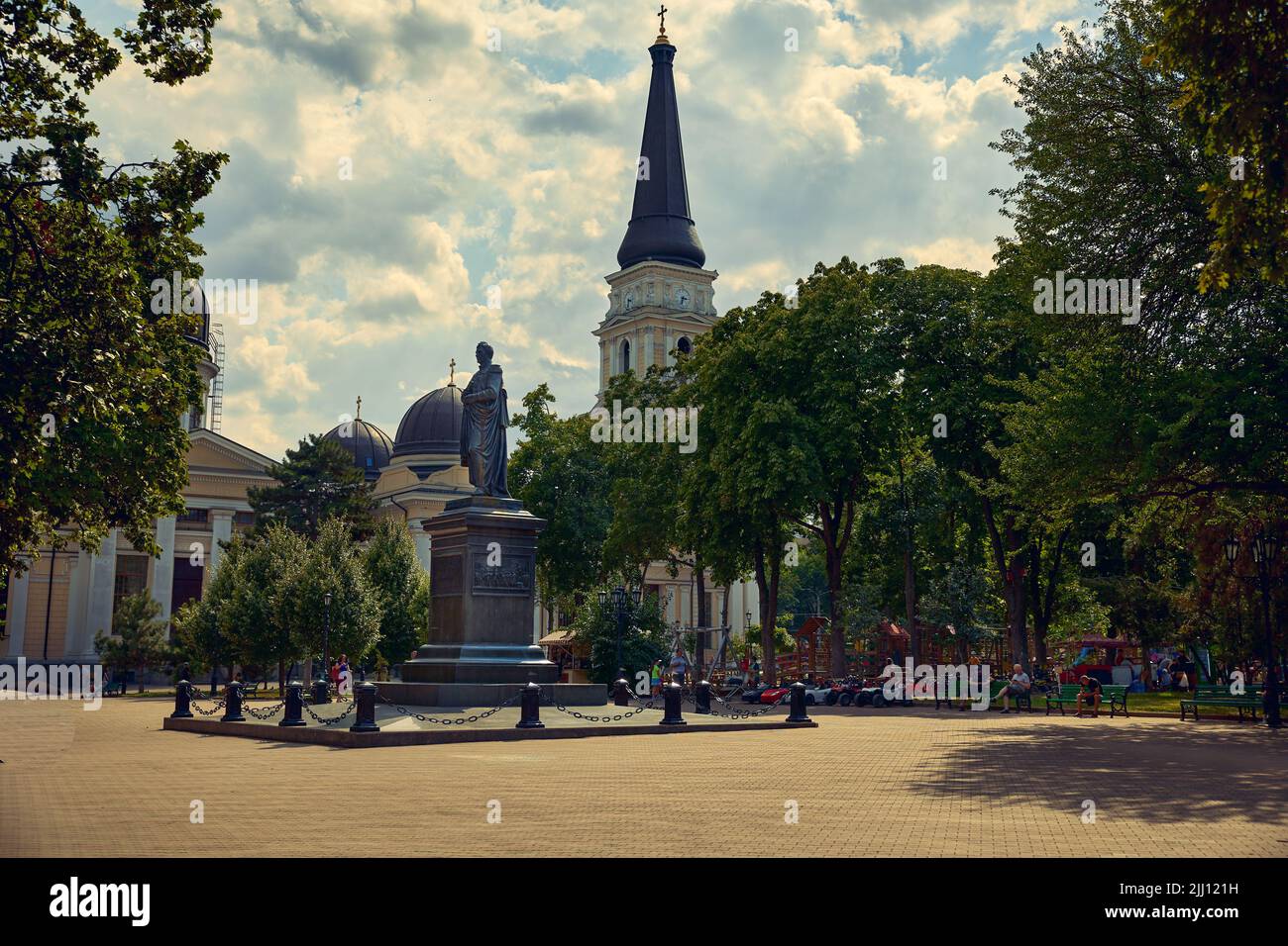 Sobornaya square in the center city with Orthodox Cathedral in Odessa, Ukraine. Stock Photo