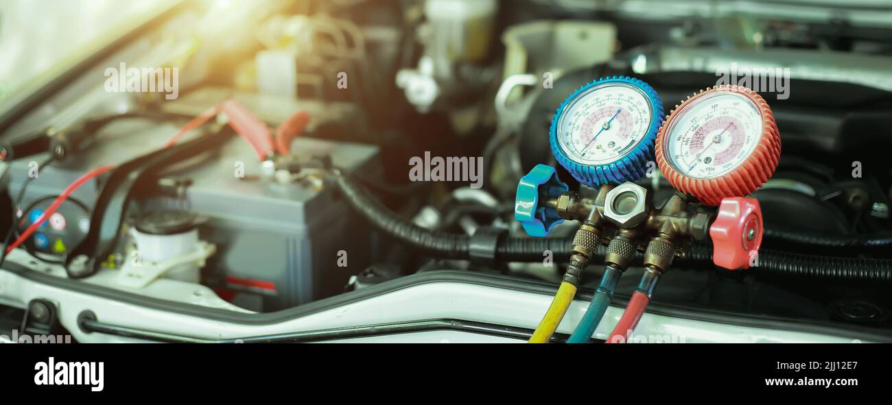 Car air conditioner check service, leak detection, fill refrigerant