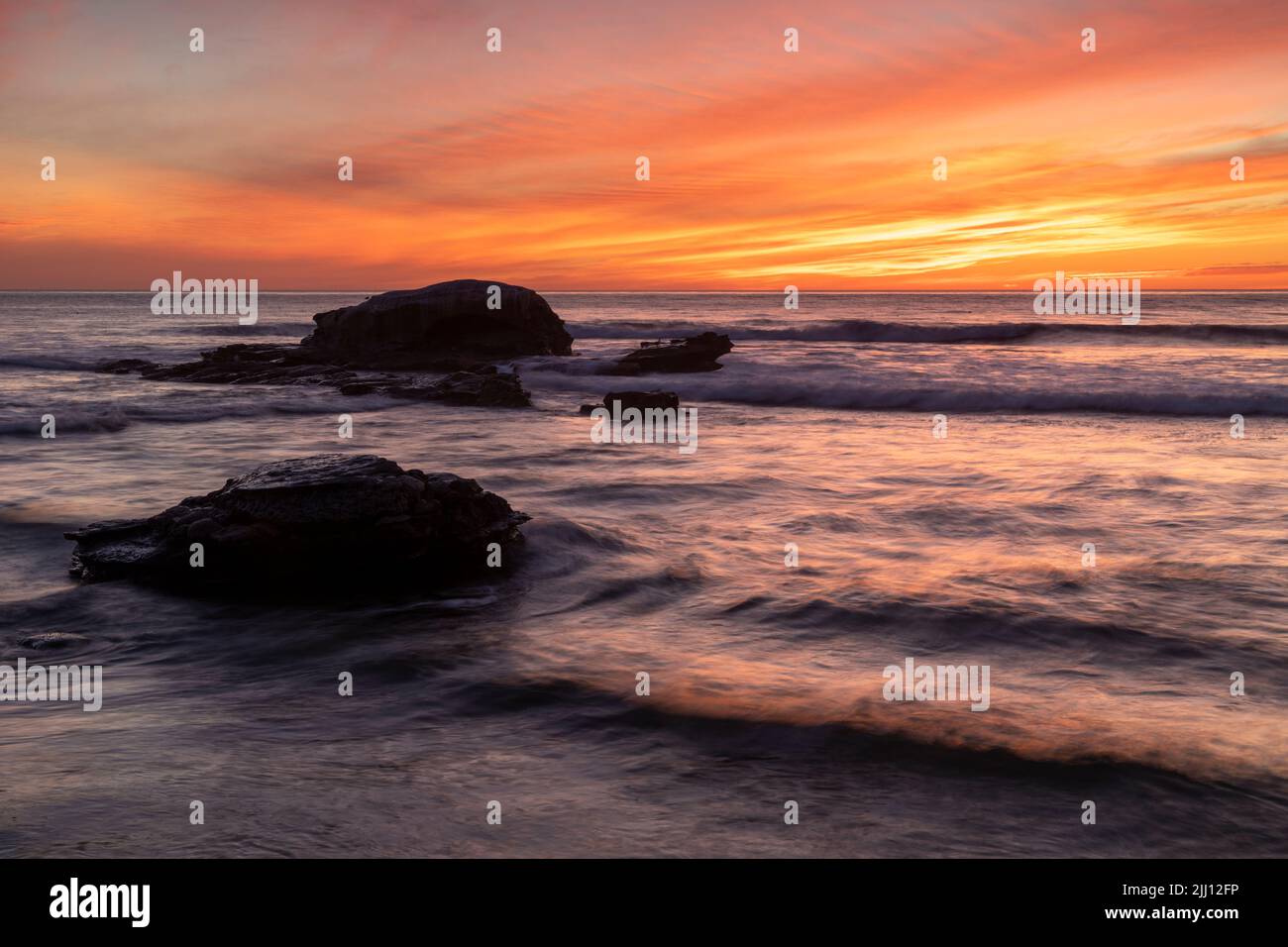 Sunset at Bird Rock near San Diego, Calfornia Stock Photo