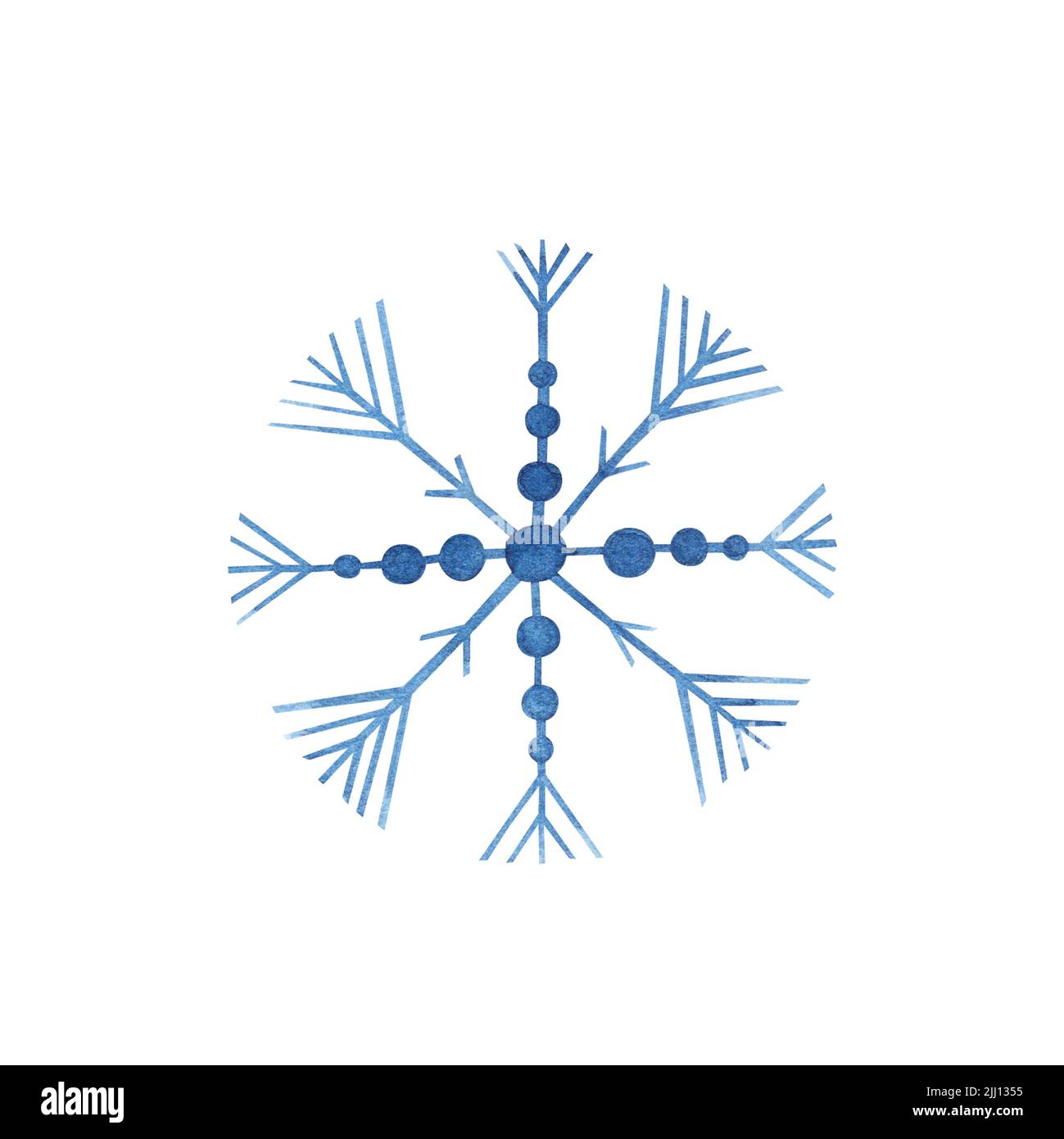 Light blue snowflake isolated on white background. Watercolor hand ...