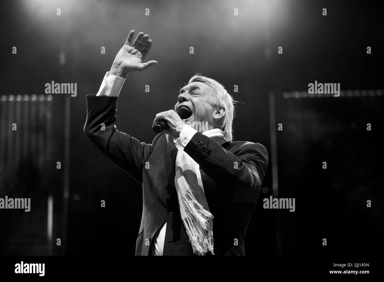 Illustration picture shows singer Salvatore Adamo pictured during the concert and fireworks 'Belgium Celebrates - Belgie viert feest - La Belgique fait la fete' event, at the Parc du Cinquantenaire - Jubelpark, the evening of the Belgian National Day, in Brussels, Thursday 21 July 2022. BELGA PHOTO HATIM KAGHAT Stock Photo