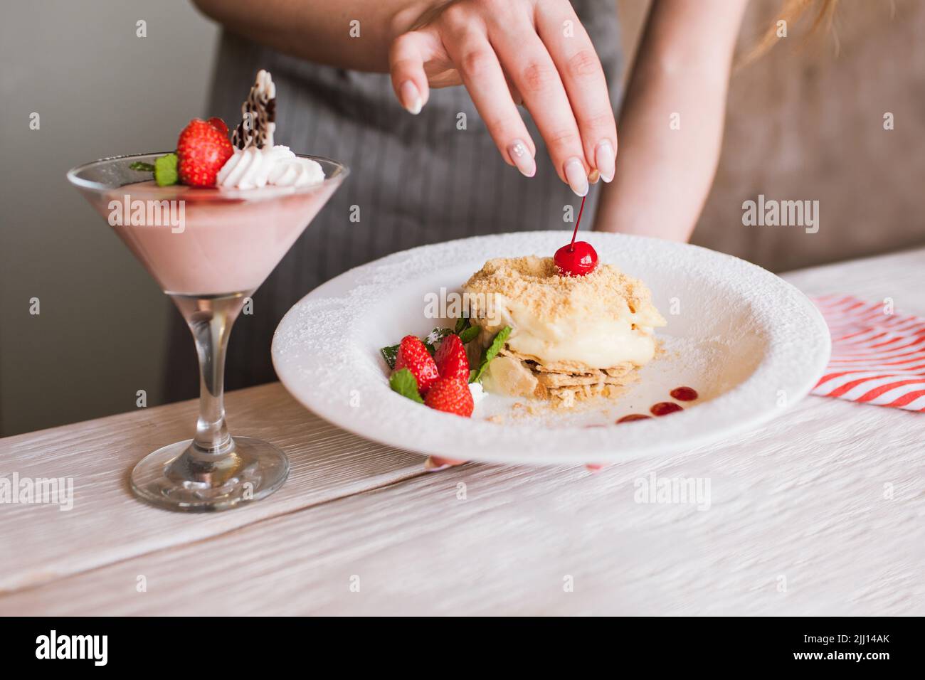 Process of decoration sweet desserts Stock Photo