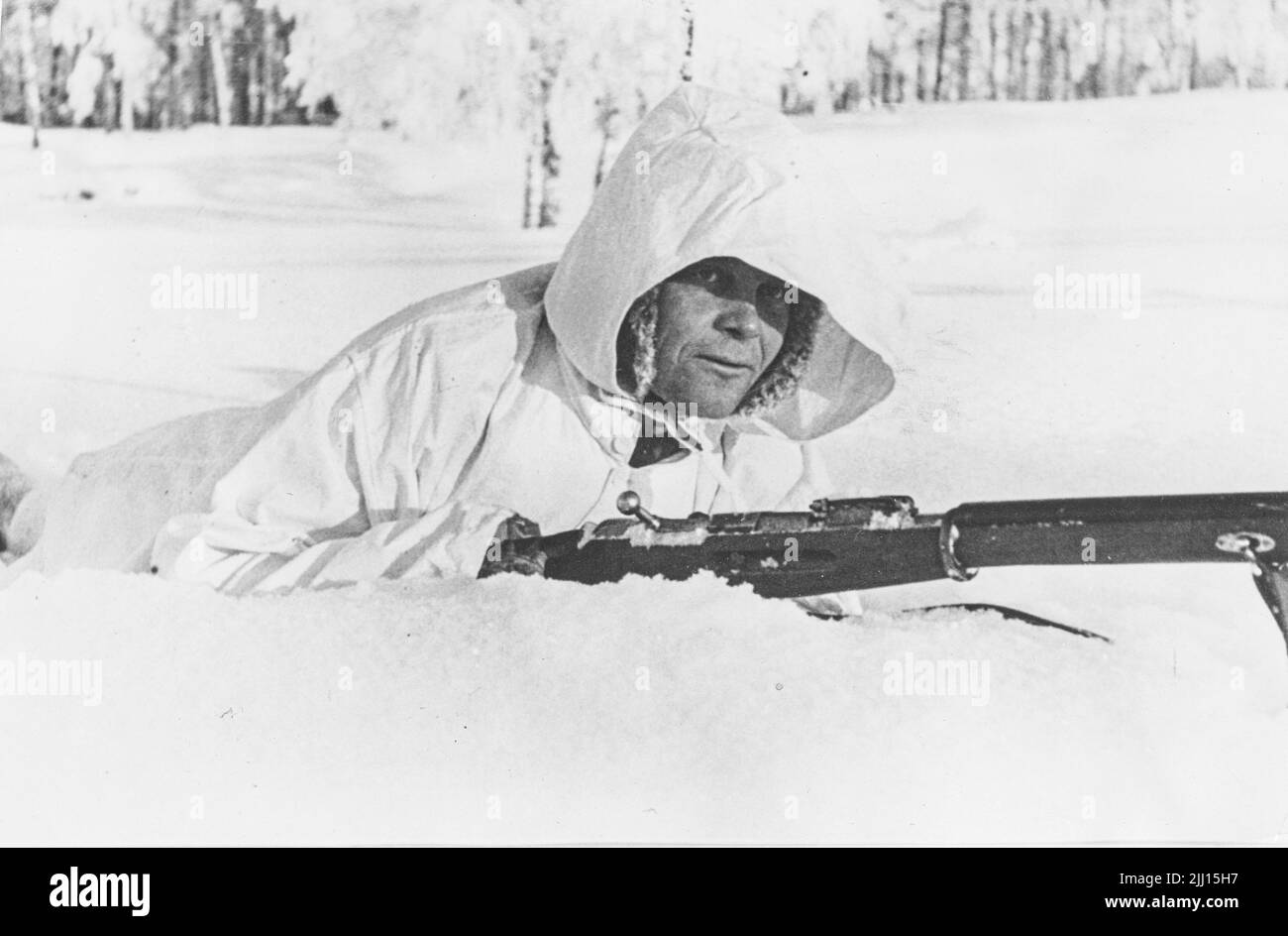 Finskt infanterist på vakt i snön vid fronten norr om Ladoga den 9 februari 1940 under vinterkriget. Sovjets anfall mot Finland inleddes 30 november 1 Stock Photo
